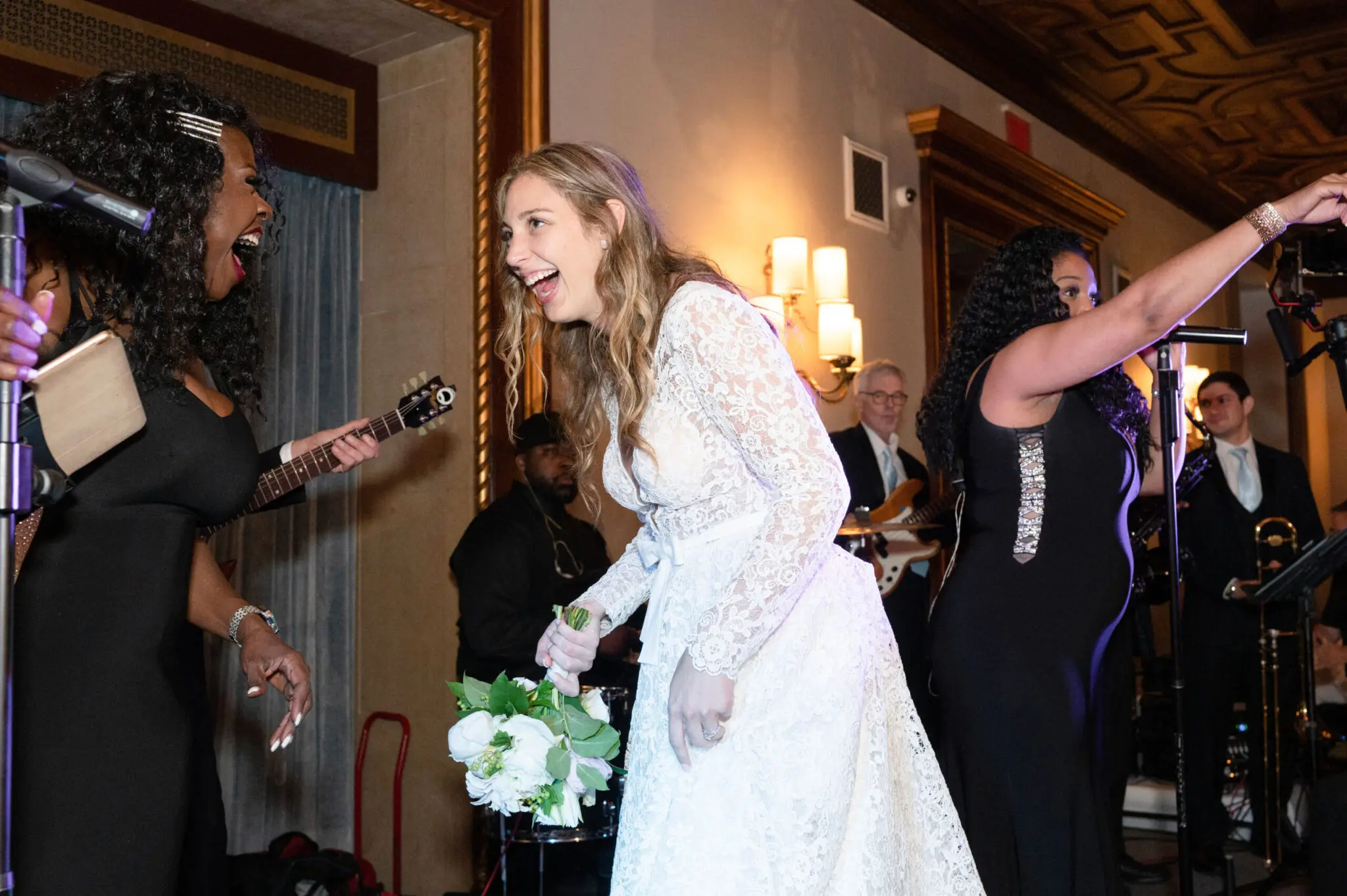 Bride and Wedding Band at Wedding Reception Bride and Wedding Band at Wedding Reception