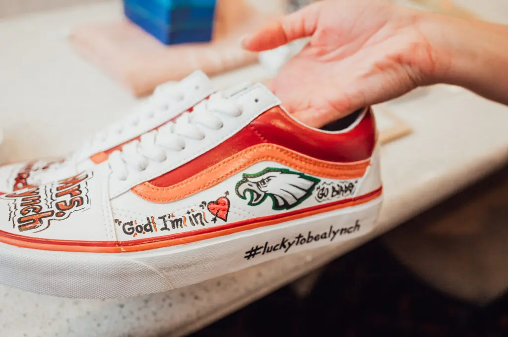Eagles Shoes by Felsberg Photography (2) Customized white red and orange shoes with Phioladelphia eagles