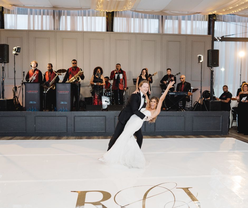 Bride and Groom First Dance with Wedding Band Carnivale