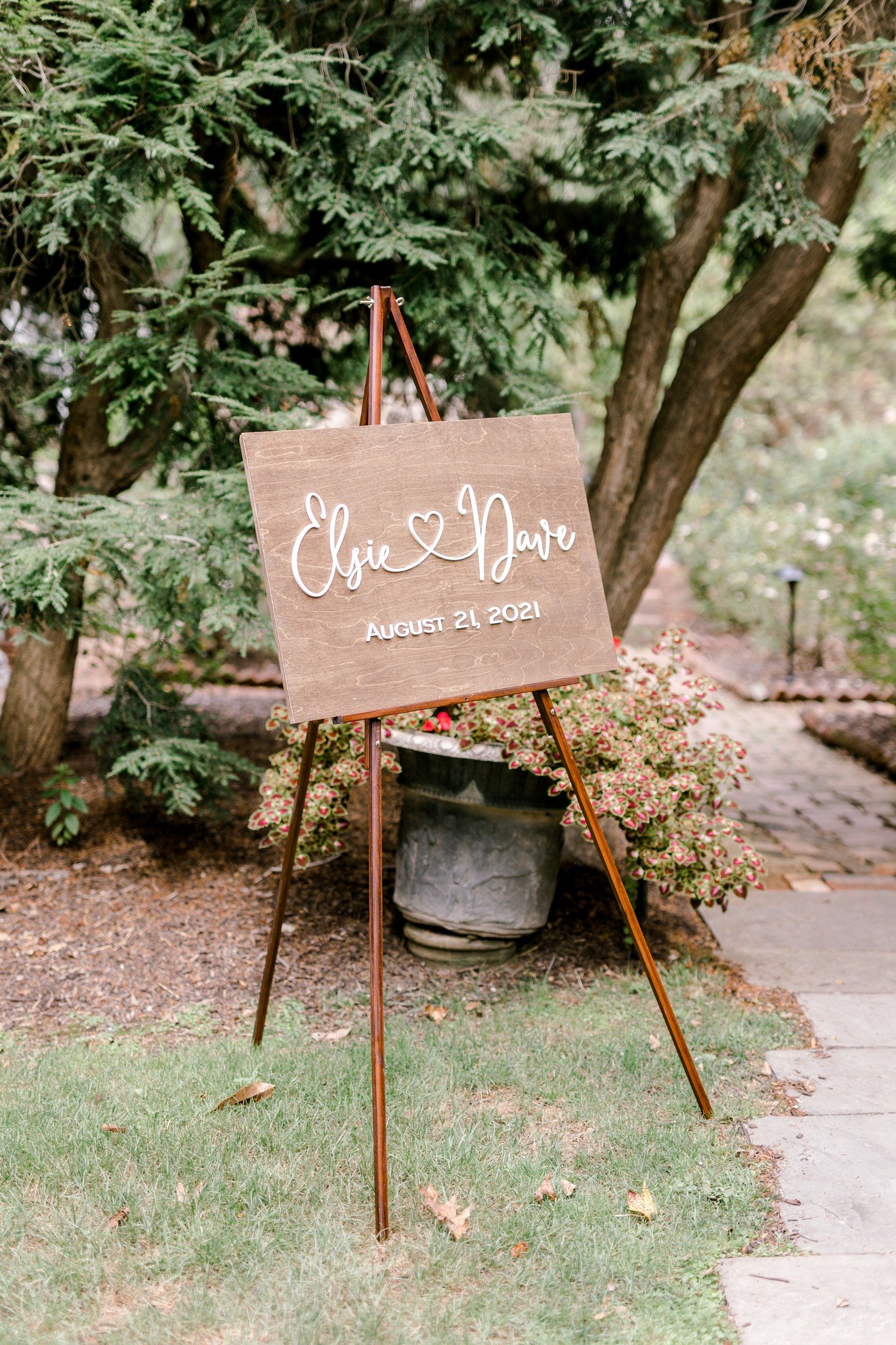 Wooden sign at wedding reception
