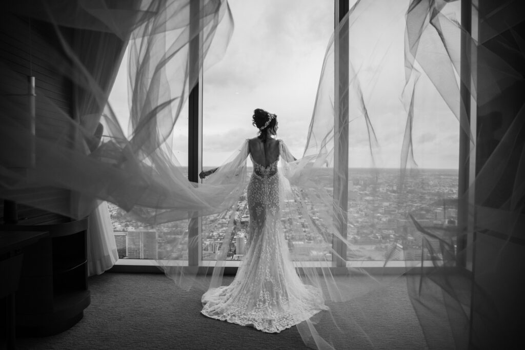 B&W Bride portrait moments before her ceremony Photo by Susan Stripling