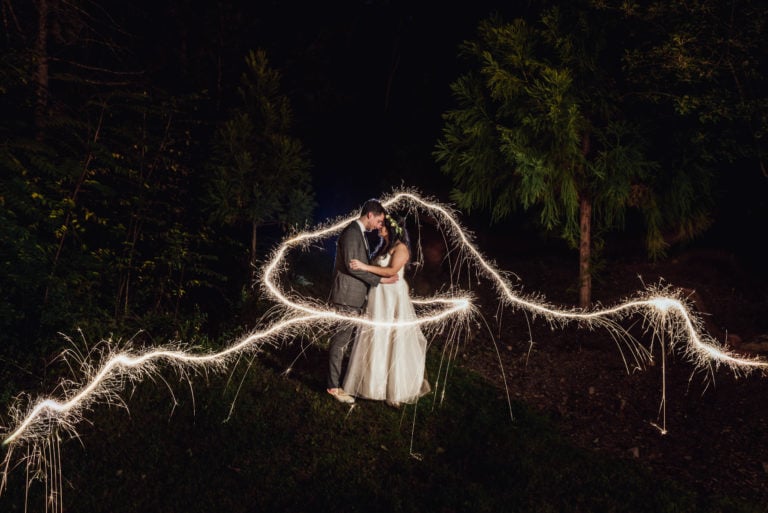 Romantic backyard wedding with sparklers 