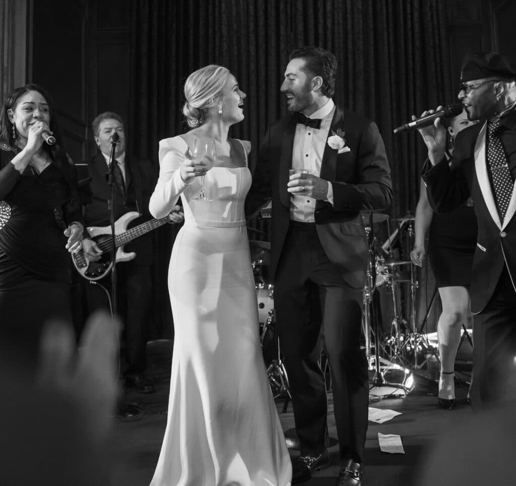 Minimalist Wedding Dress on stage with BVTLive! Band JellyRoll