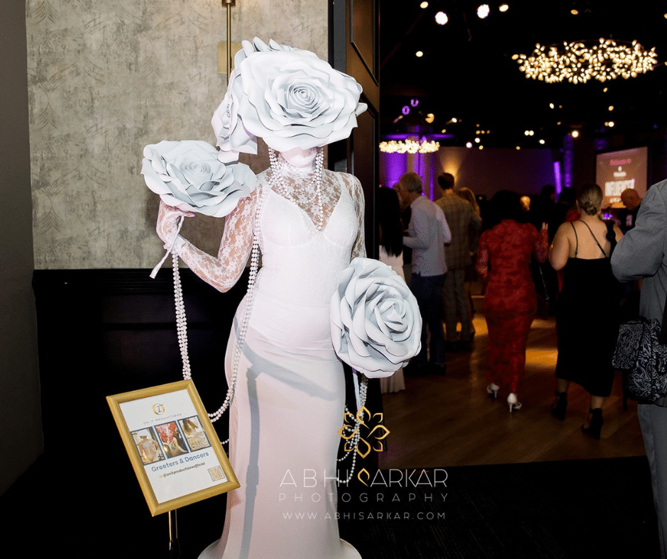 White Statue Greeters at Social Media Influencers 2024 Soiree by Philly Mag
